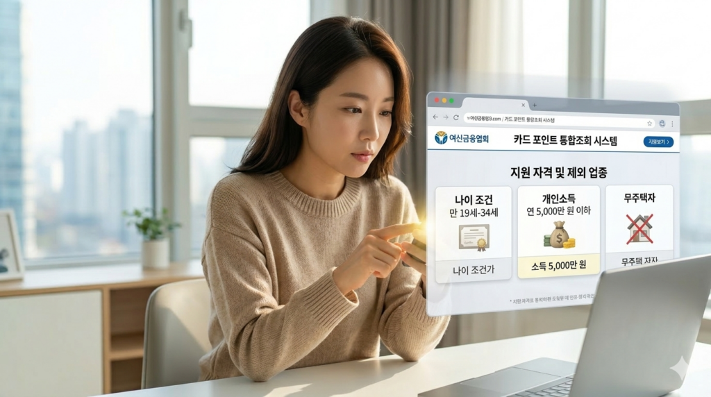 카드 포인트 통합조회 가능 카드사 목록 및 조회 절차를 요약한 새로운 인포그래픽