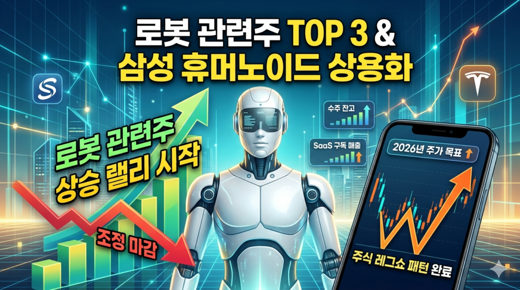 로봇 관련주, 삼성전자 휴머노이드 상용화 전망에 대한 안내 포스터